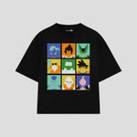 Playera streetwear premium de anime y gaming ExtraLife MX, corte boxy oversized drop shoulder heavyweight en color Deep Black y Off-White, moda urbana mexicana de culto.