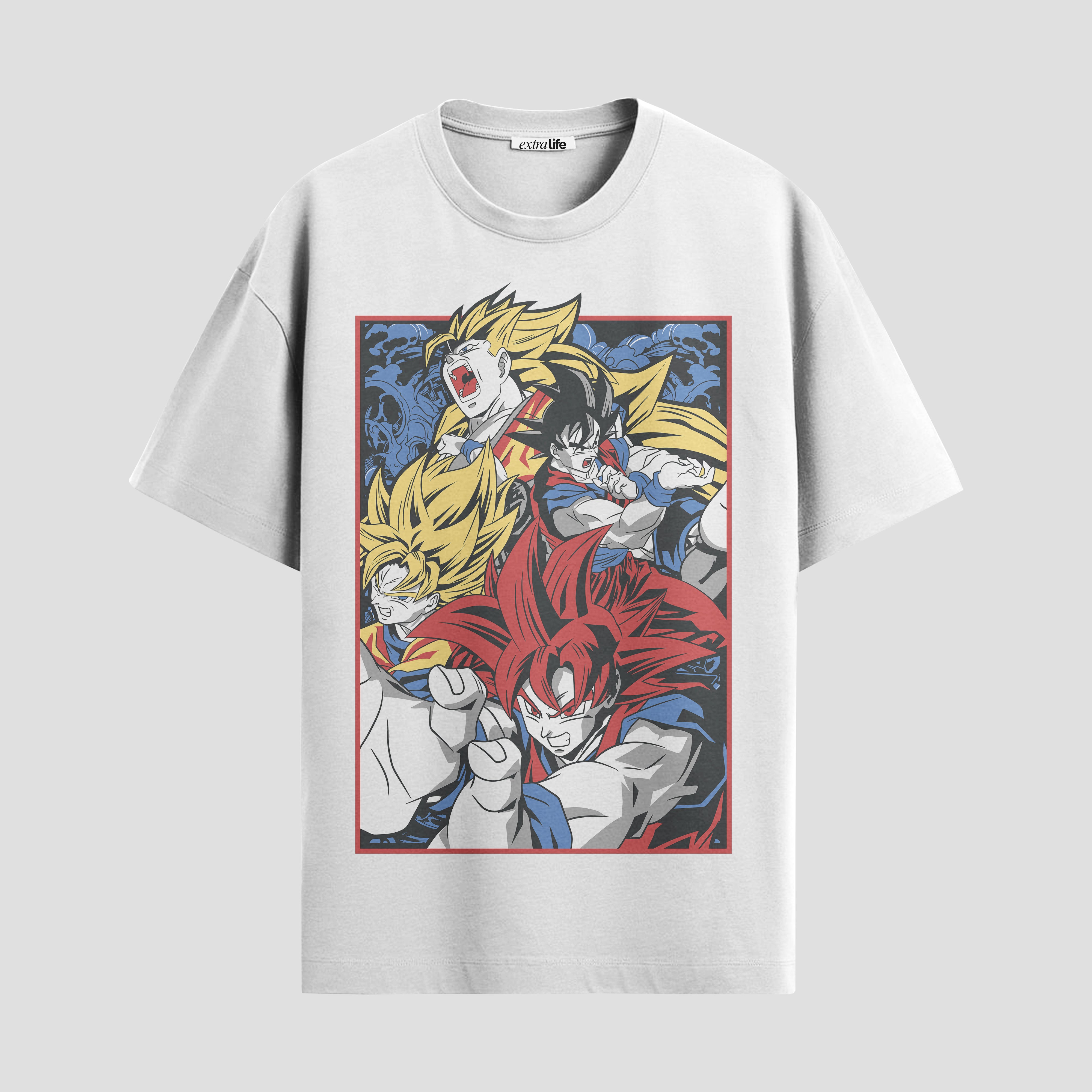 Playera urbana de anime y gaming ExtraLife MX, corte Standard Fit unisex ligero y transpirable en color Deep Black y Pure White, ropa de uso diario para gym y casual.
