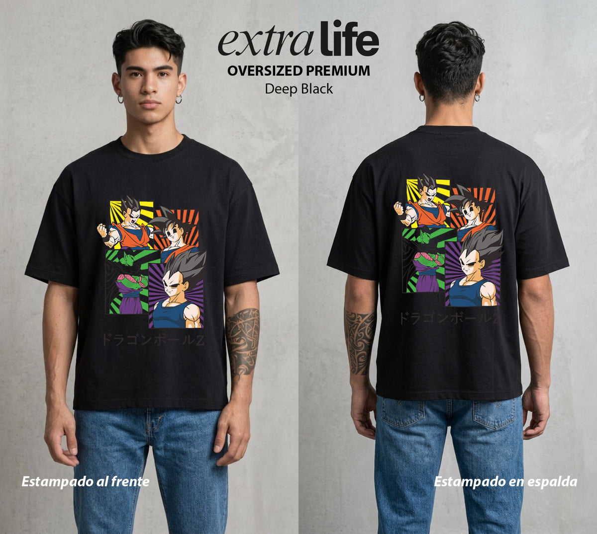 El Poder de las Esferas | Galeria del Poder Z #00704 - Playera Oversized Premium | Deep Black - Foto en modelo