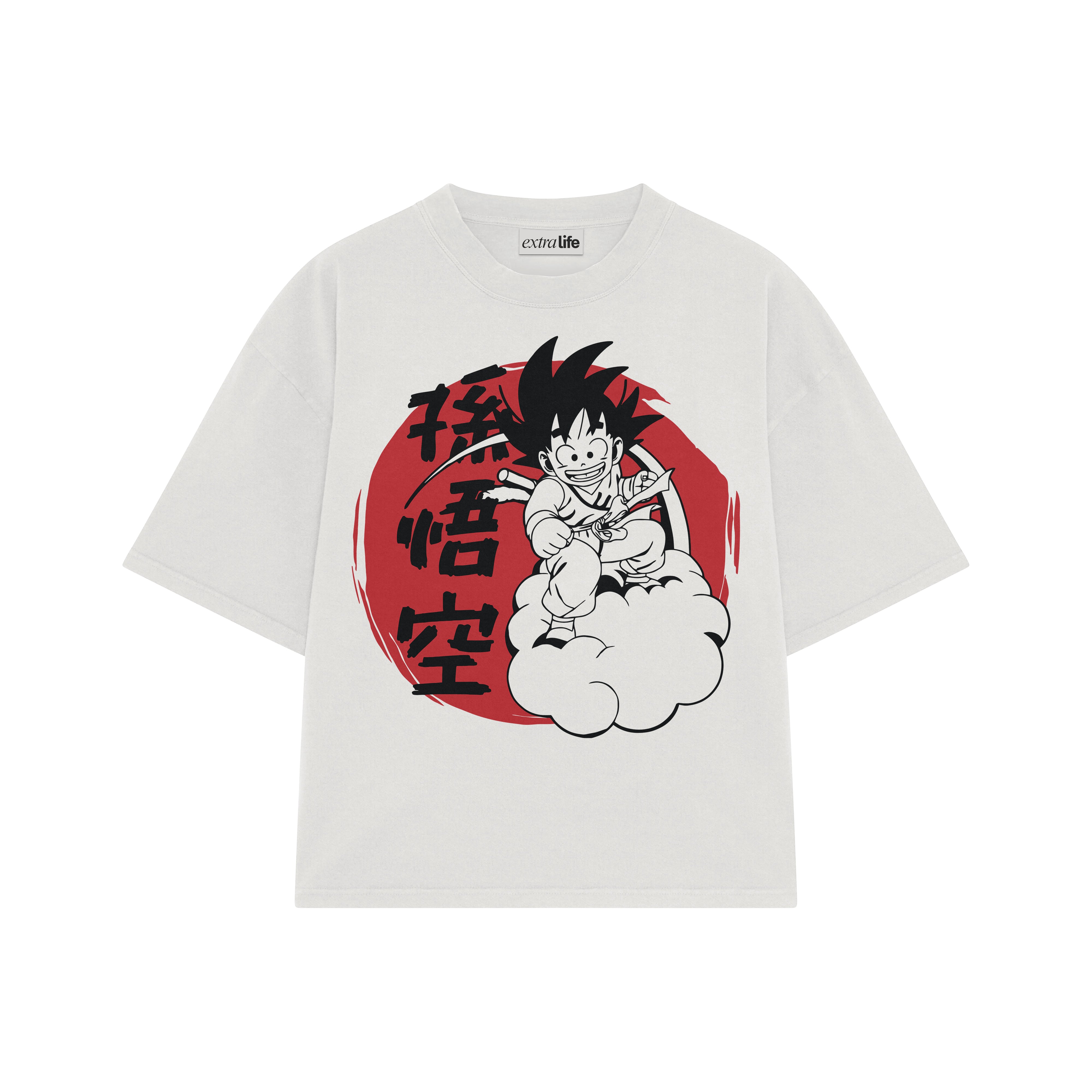 Playera streetwear premium de anime y gaming ExtraLife MX, corte boxy oversized drop shoulder heavyweight en color Deep Black y Off-White, moda urbana mexicana de culto.