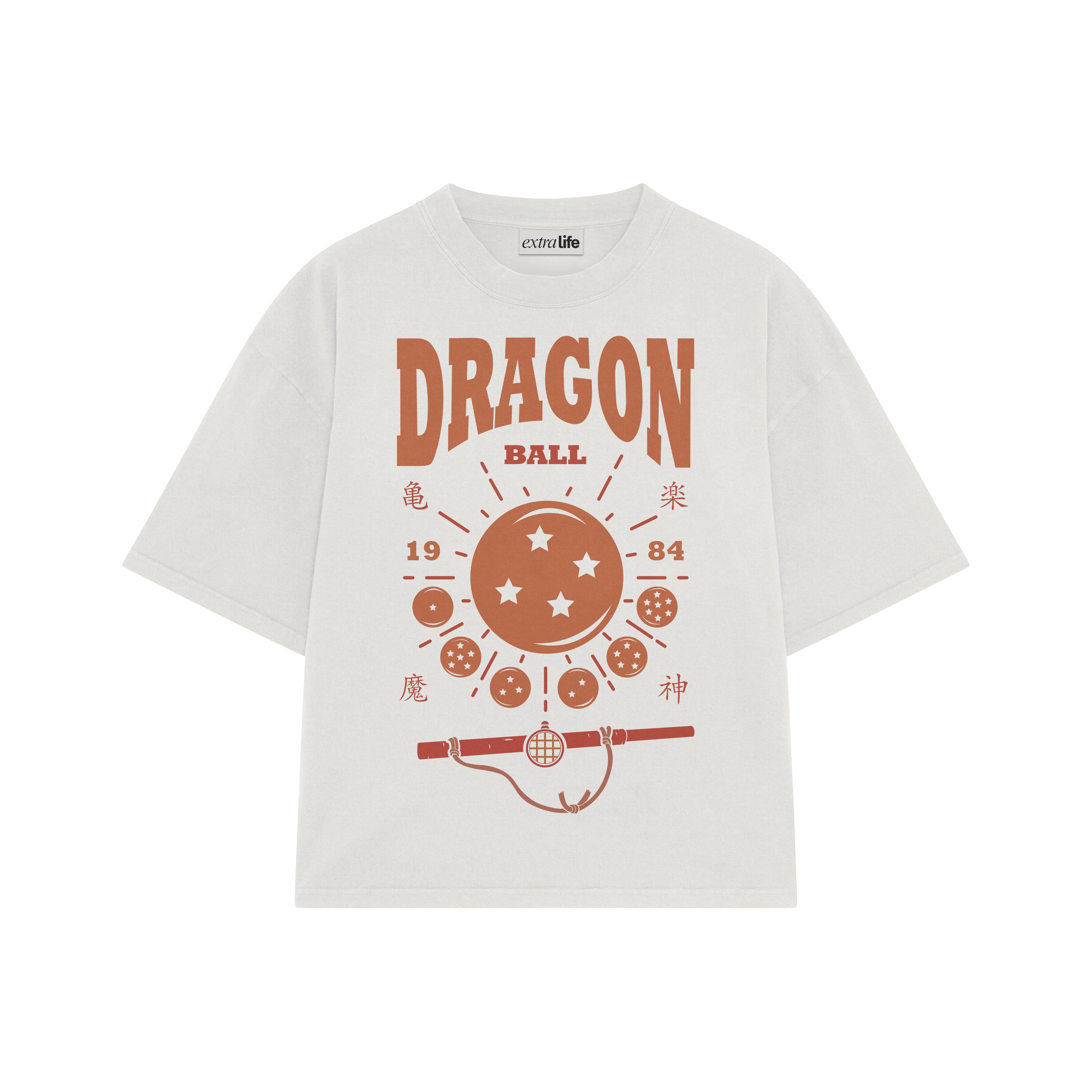Playera streetwear premium de anime y gaming ExtraLife MX, corte boxy oversized drop shoulder heavyweight en color Deep Black y Off-White, moda urbana mexicana de culto.
