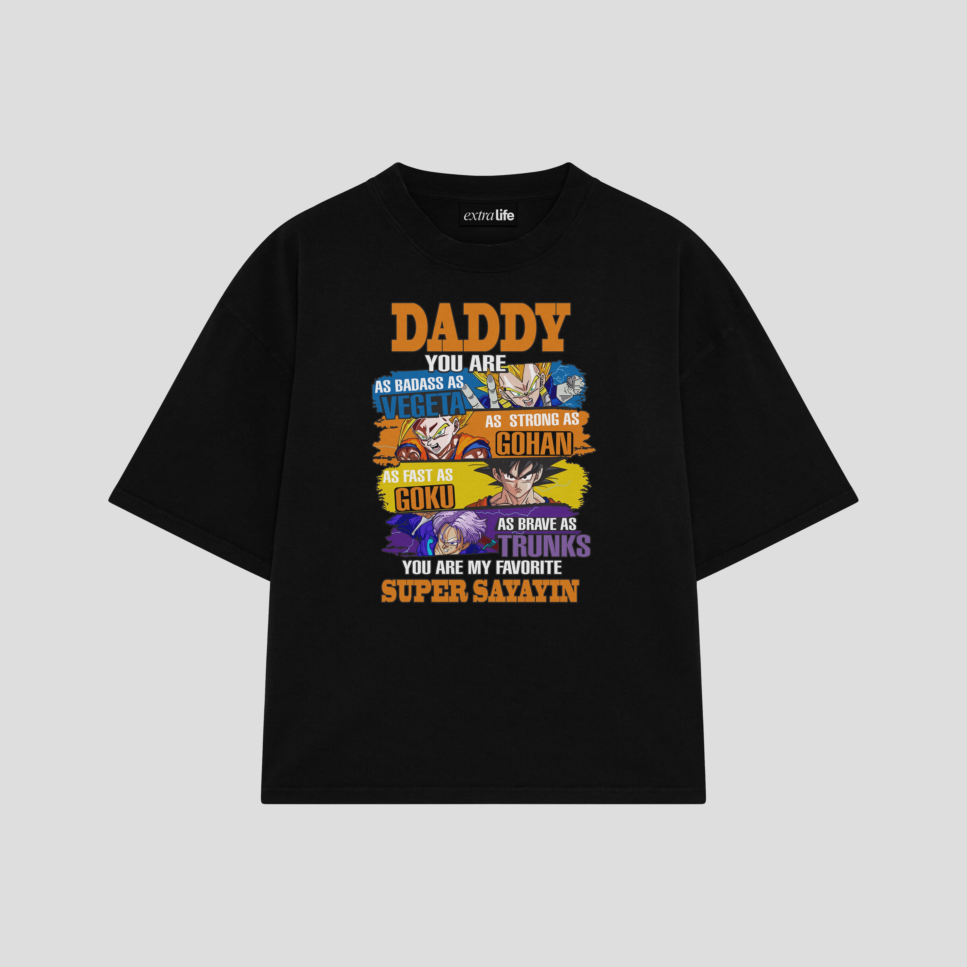 Playera streetwear premium de anime y gaming ExtraLife MX, corte boxy oversized drop shoulder heavyweight en color Deep Black y Off-White, moda urbana mexicana de culto.