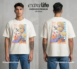 El Poder de las Esferas | Los Saiyajines Unidos #00716 - Playera Oversized Premium | Off White - Foto en modelo