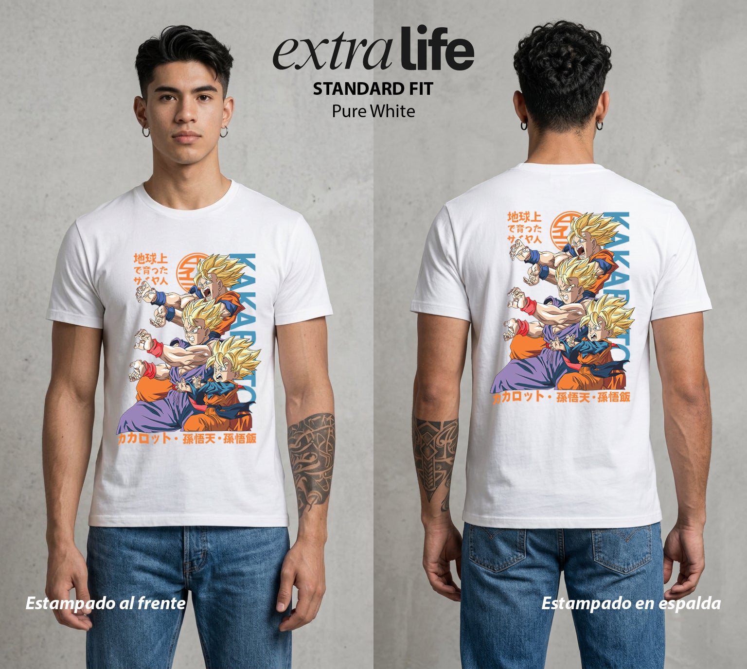 El Poder de las Esferas | Los Saiyajines Unidos #00716 - Playera Standard Fit | Pure White - Foto en modelo