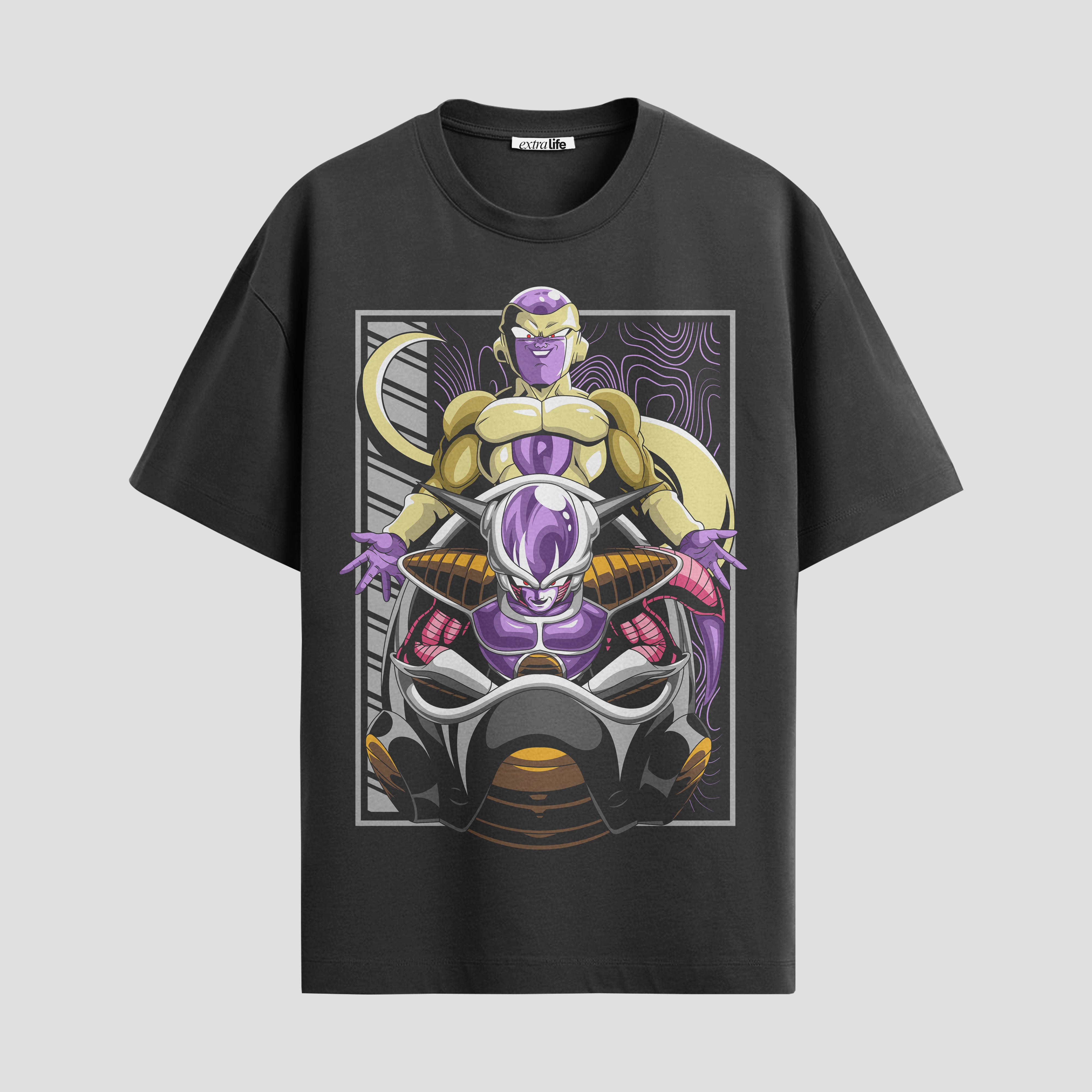 Playera urbana de anime y gaming ExtraLife MX, corte Standard Fit unisex ligero y transpirable en color Deep Black y Pure White, ropa de uso diario para gym y casual.