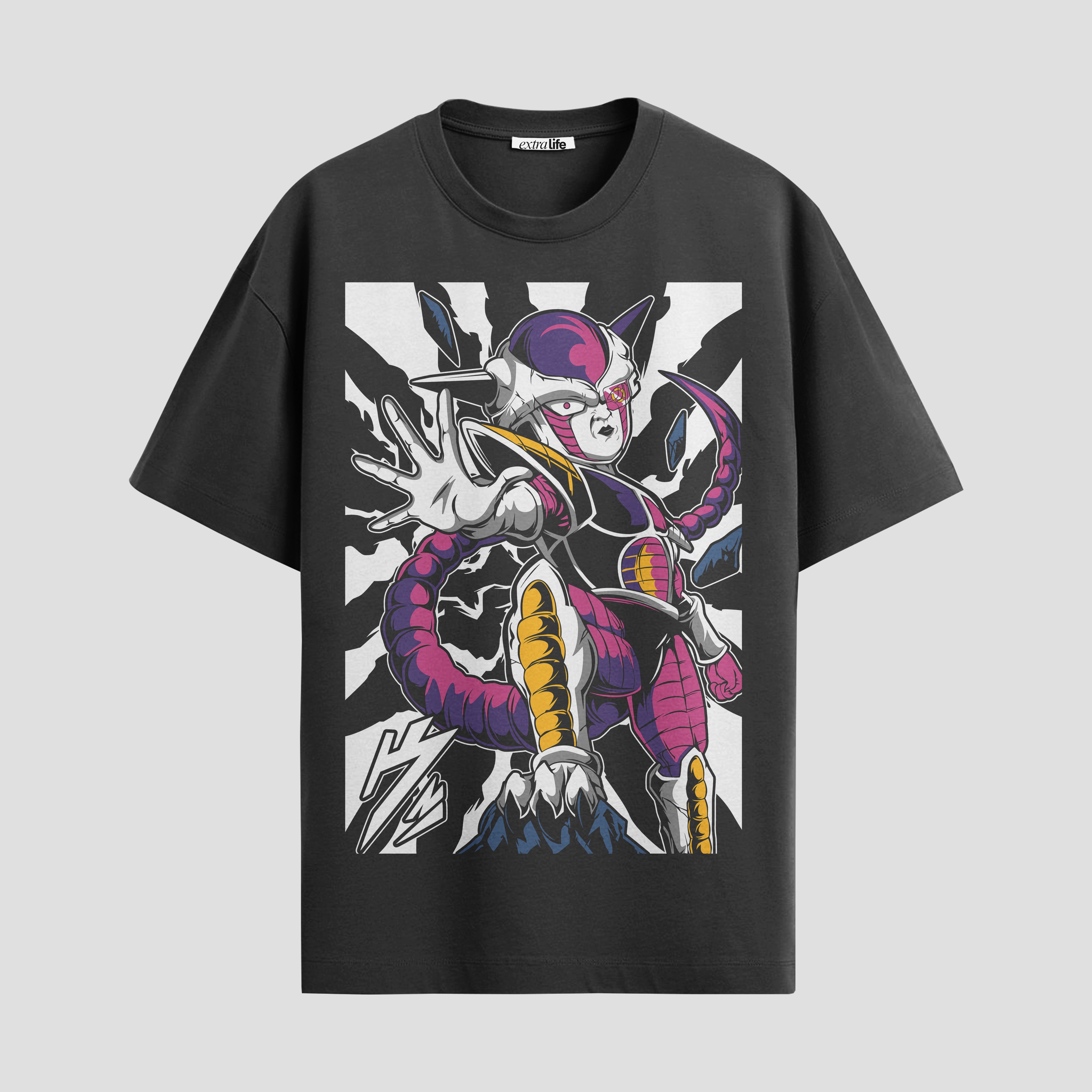 Playera urbana de anime y gaming ExtraLife MX, corte Standard Fit unisex ligero y transpirable en color Deep Black y Pure White, ropa de uso diario para gym y casual.