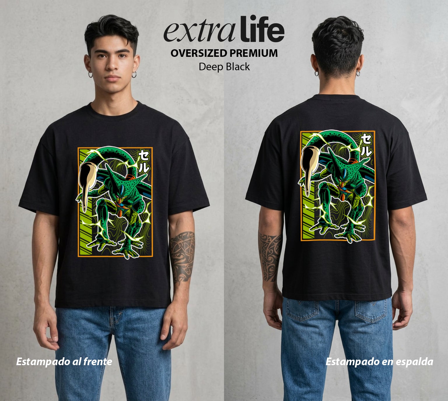 El Poder de las Esferas | La Perfeccion Genetica #00724 - Playera Oversized Premium | Deep Black - Foto en modelo