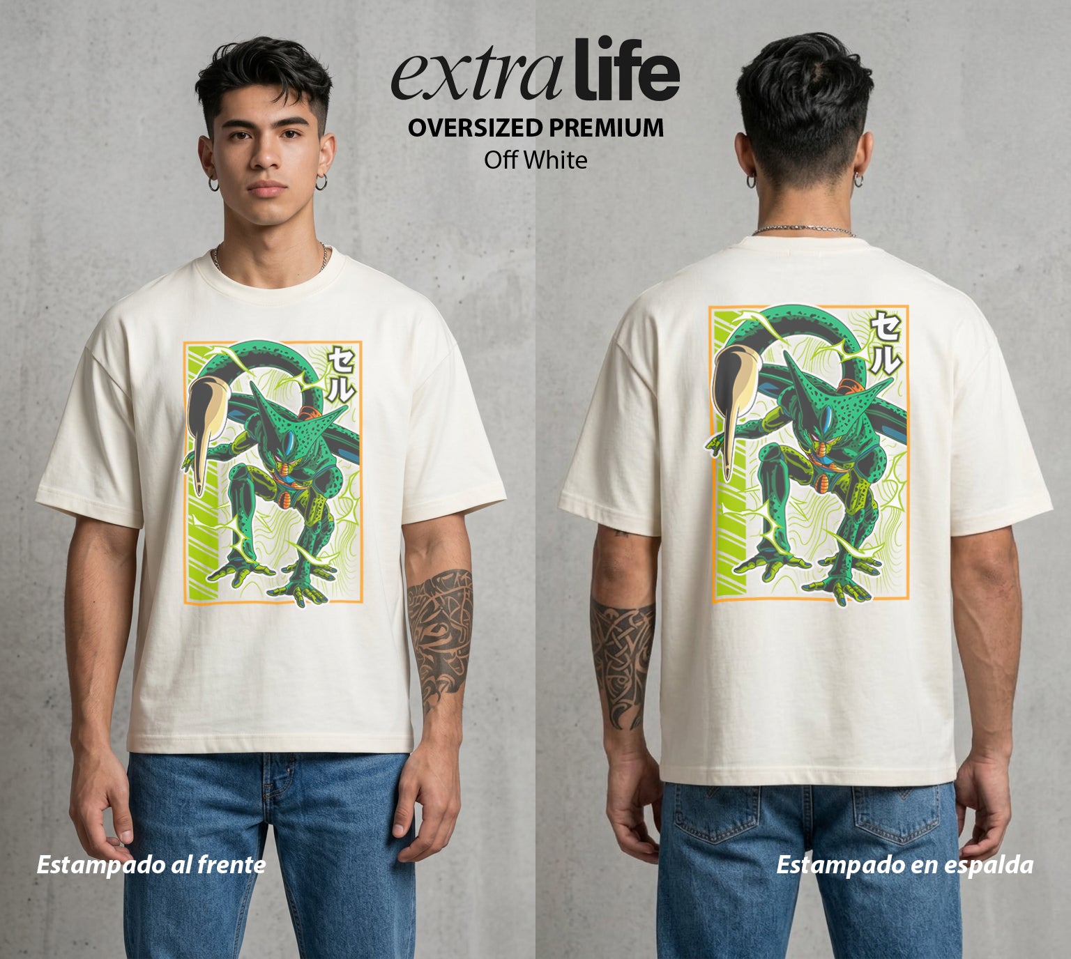 El Poder de las Esferas | La Perfeccion Genetica #00724 - Playera Oversized Premium | Off White - Foto en modelo