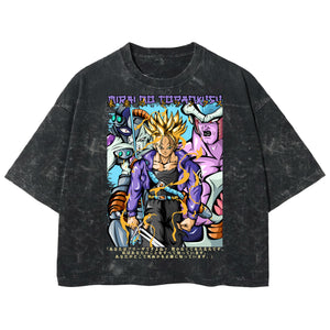 Playera streetwear premium de anime y gaming ExtraLife MX, corte boxy deluxe mineral wash heavyweight en color Acid Wash, moda urbana mexicana de culto.