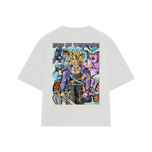 Playera streetwear premium de anime y gaming ExtraLife MX, corte boxy oversized drop shoulder heavyweight en color Deep Black y Off-White, moda urbana mexicana de culto.