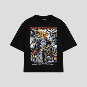 Playera streetwear premium de anime y gaming ExtraLife MX, corte oversized drop shoulder ligero y fresco en color Deep Black y Off-White, moda urbana mexicana de culto.