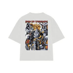 Playera streetwear premium de anime y gaming ExtraLife MX, corte boxy oversized drop shoulder heavyweight en color Deep Black y Off-White, moda urbana mexicana de culto.