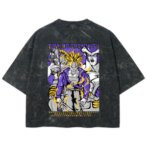 Playera streetwear premium de anime y gaming ExtraLife MX, corte boxy deluxe mineral wash heavyweight en color Acid Wash, moda urbana mexicana de culto.