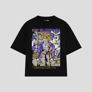 Playera streetwear premium de anime y gaming ExtraLife MX, corte boxy oversized drop shoulder heavyweight en color Deep Black y Off-White, moda urbana mexicana de culto.