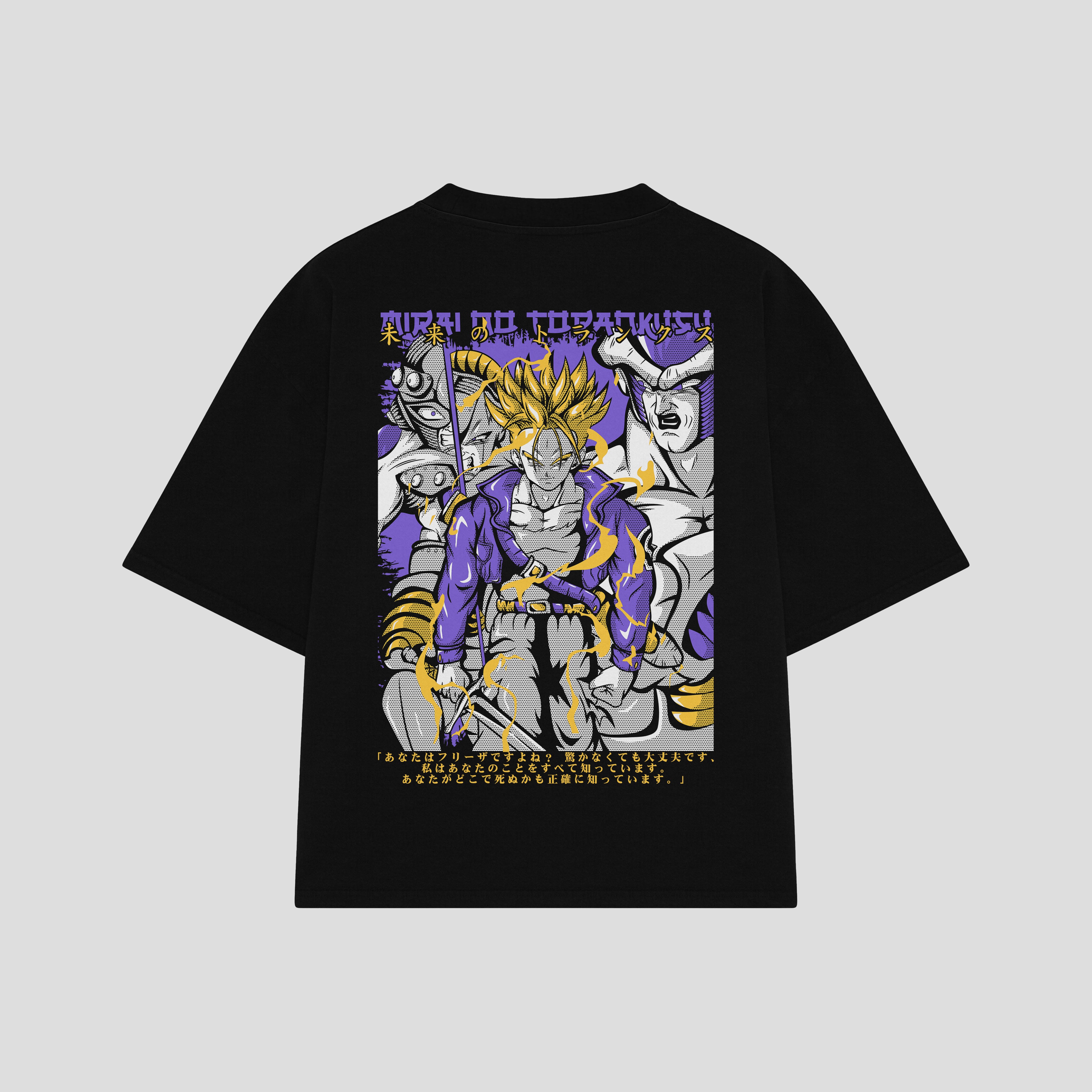 Playera streetwear premium de anime y gaming ExtraLife MX, corte boxy oversized drop shoulder heavyweight en color Deep Black y Off-White, moda urbana mexicana de culto.