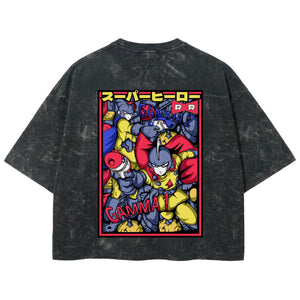Playera streetwear premium de anime y gaming ExtraLife MX, corte boxy deluxe mineral wash heavyweight en color Acid Wash, moda urbana mexicana de culto.