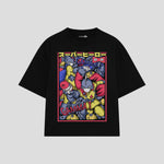 Playera streetwear premium de anime y gaming ExtraLife MX, corte boxy oversized drop shoulder heavyweight en color Deep Black y Off-White, moda urbana mexicana de culto.