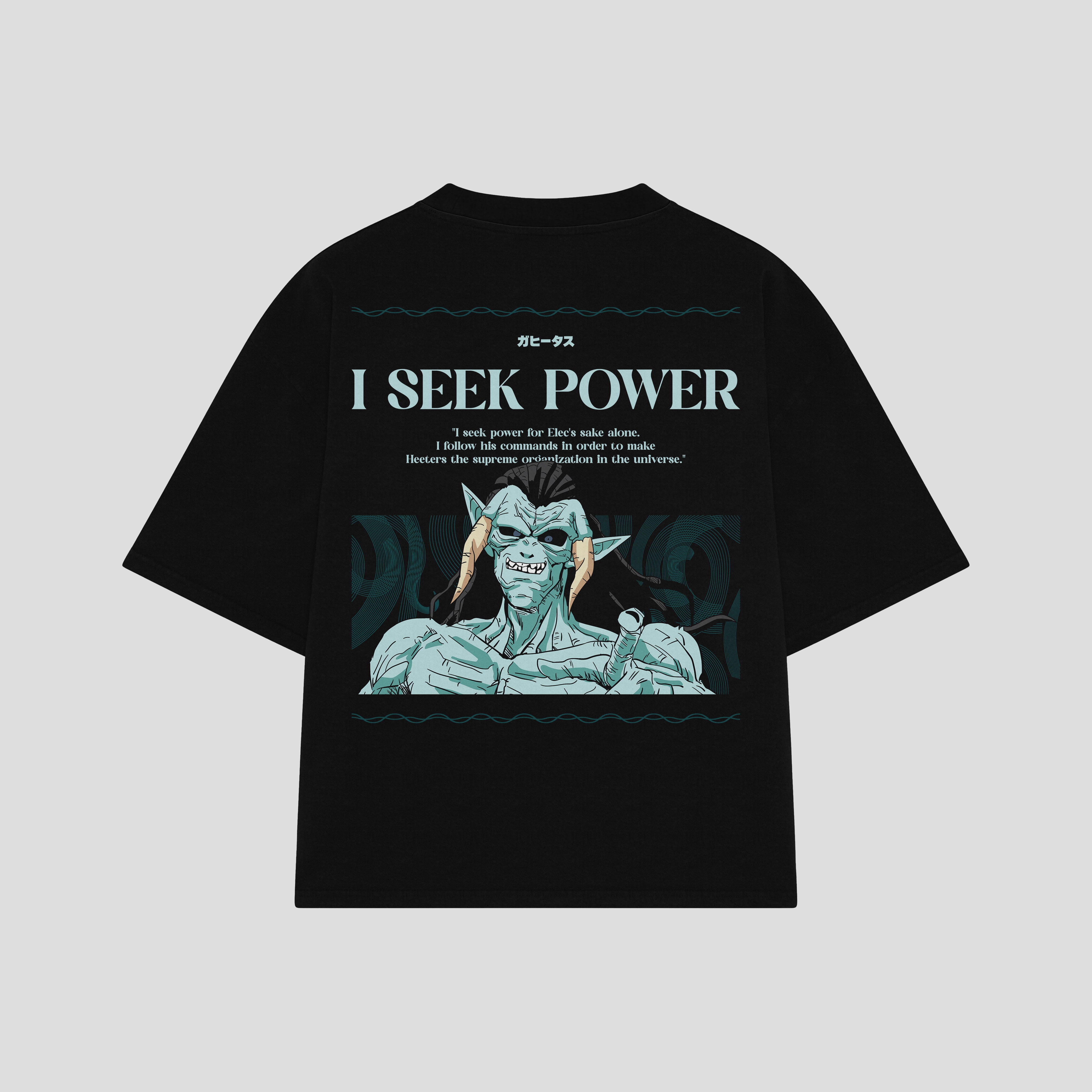 Playera streetwear premium de anime y gaming ExtraLife MX, corte boxy oversized drop shoulder heavyweight en color Deep Black y Off-White, moda urbana mexicana de culto.