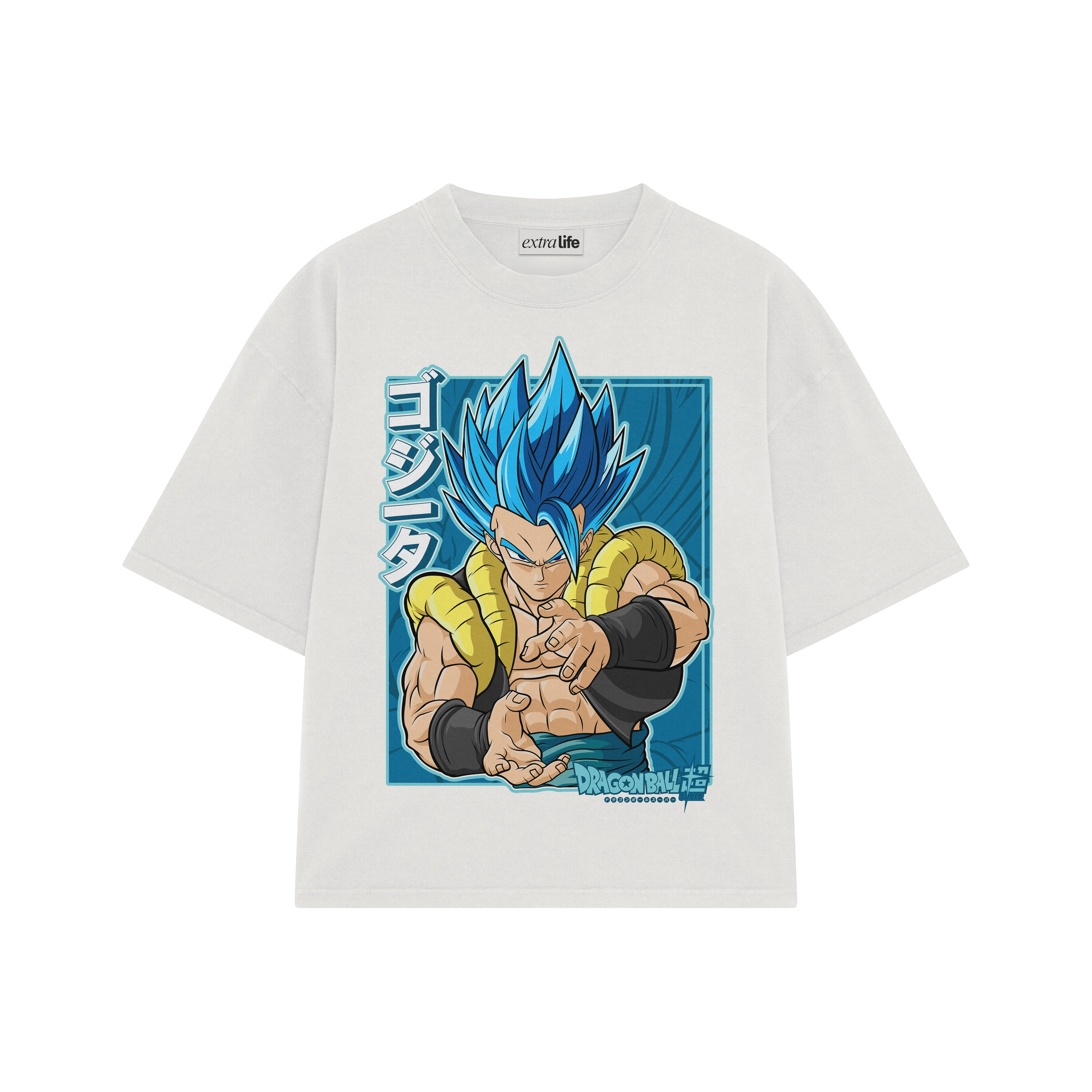 Playera streetwear premium de anime y gaming ExtraLife MX, corte boxy oversized drop shoulder heavyweight en color Deep Black y Off-White, moda urbana mexicana de culto.