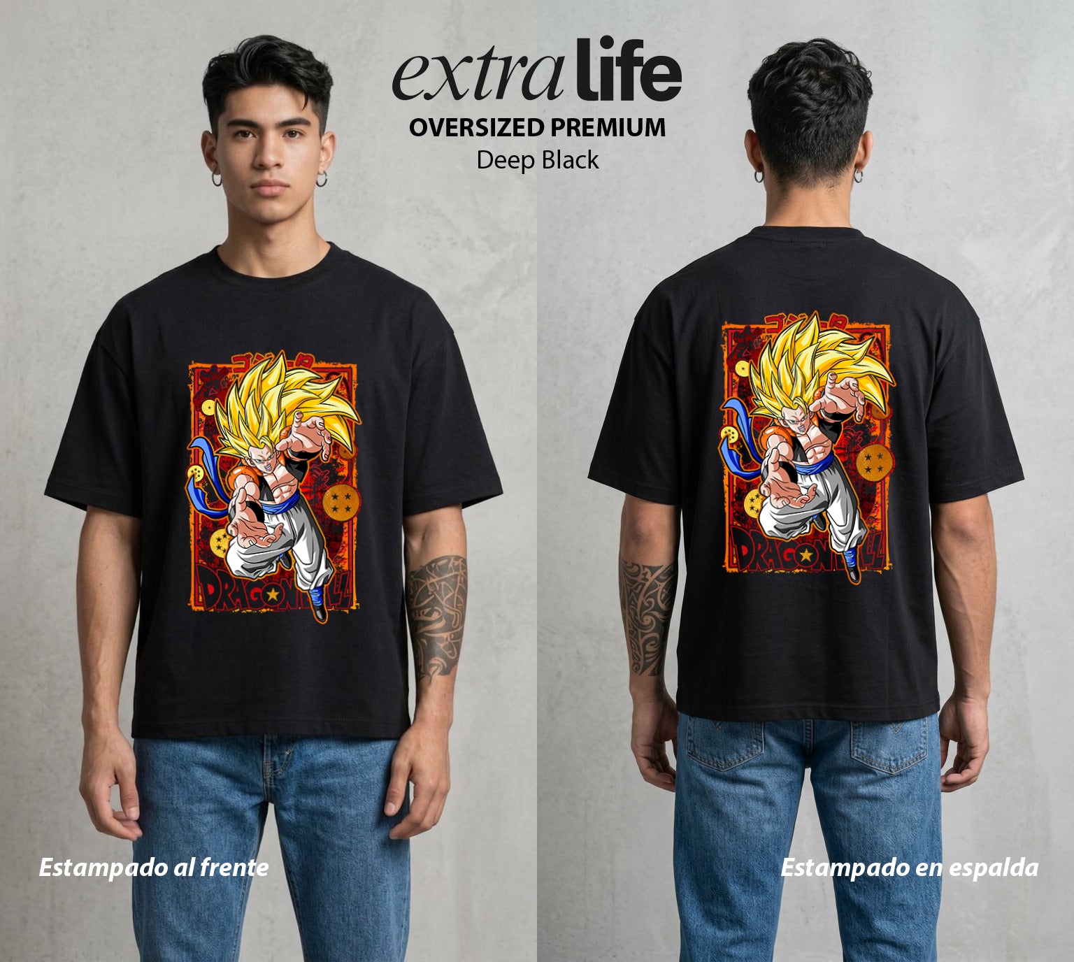 El Poder de las Esferas | El Poder Combinado #00738 - Playera Oversized Premium | Deep Black - Foto en modelo