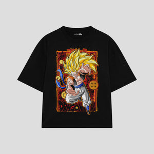 Playera streetwear premium de anime y gaming ExtraLife MX, corte boxy oversized drop shoulder heavyweight en color Deep Black y Off-White, moda urbana mexicana de culto.