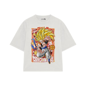 Playera streetwear premium de anime y gaming ExtraLife MX, corte boxy oversized drop shoulder heavyweight en color Deep Black y Off-White, moda urbana mexicana de culto.