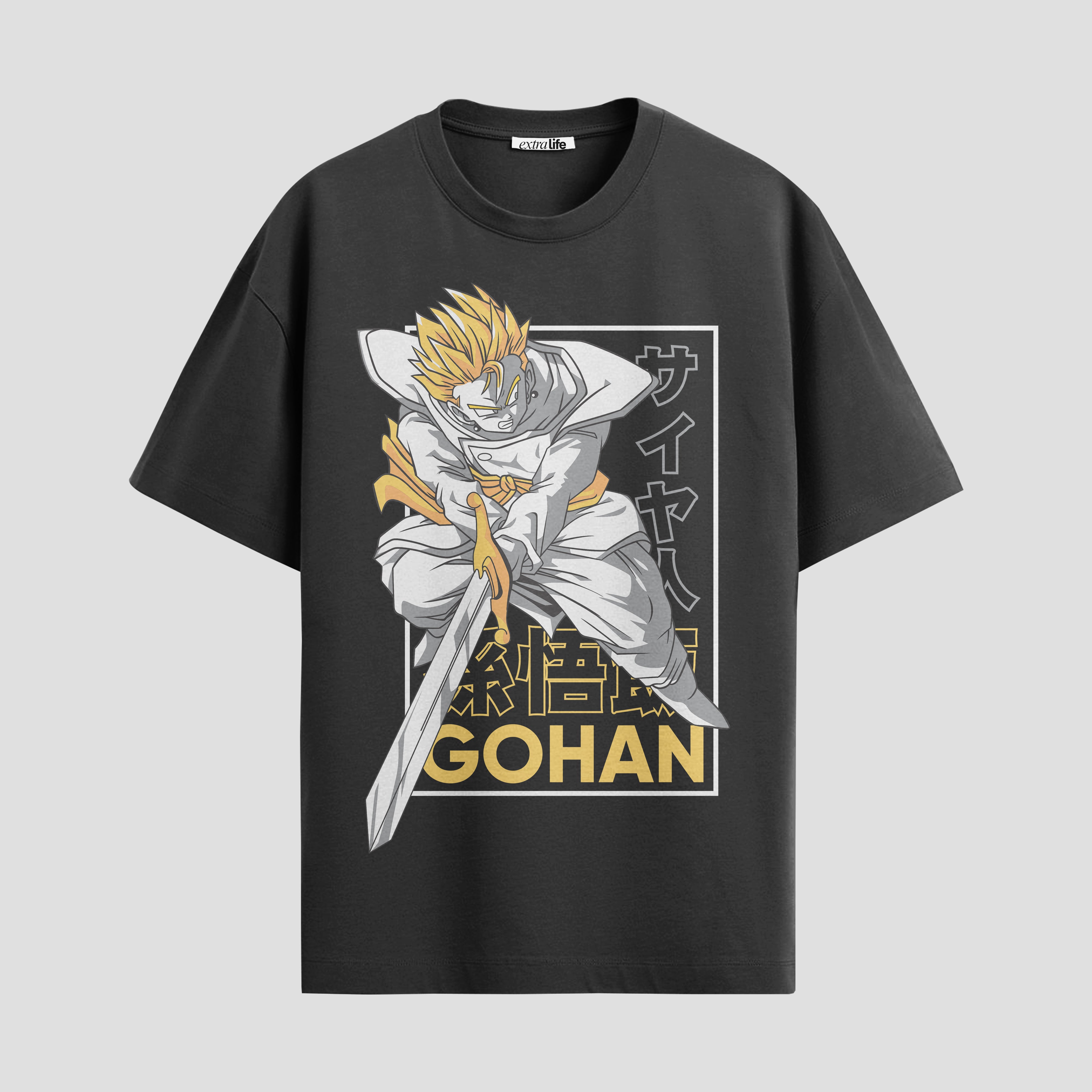 Playera urbana de anime y gaming ExtraLife MX, corte Standard Fit unisex ligero y transpirable en color Deep Black y Pure White, ropa de uso diario para gym y casual.