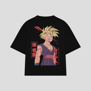 Playera streetwear premium de anime y gaming ExtraLife MX, corte boxy oversized drop shoulder heavyweight en color Deep Black y Off-White, moda urbana mexicana de culto.