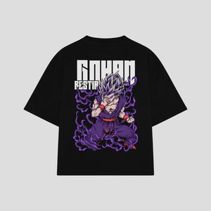 Playera streetwear premium de anime y gaming ExtraLife MX, corte boxy oversized drop shoulder heavyweight en color Deep Black y Off-White, moda urbana mexicana de culto.