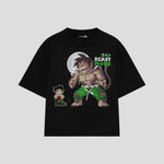 Playera streetwear premium de anime y gaming ExtraLife MX, corte boxy oversized drop shoulder heavyweight en color Deep Black y Off-White, moda urbana mexicana de culto.