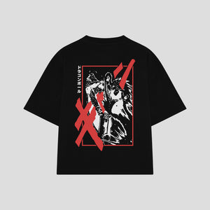 Playera streetwear premium de anime y gaming ExtraLife MX, corte boxy oversized drop shoulder heavyweight en color Deep Black y Off-White, moda urbana mexicana de culto.