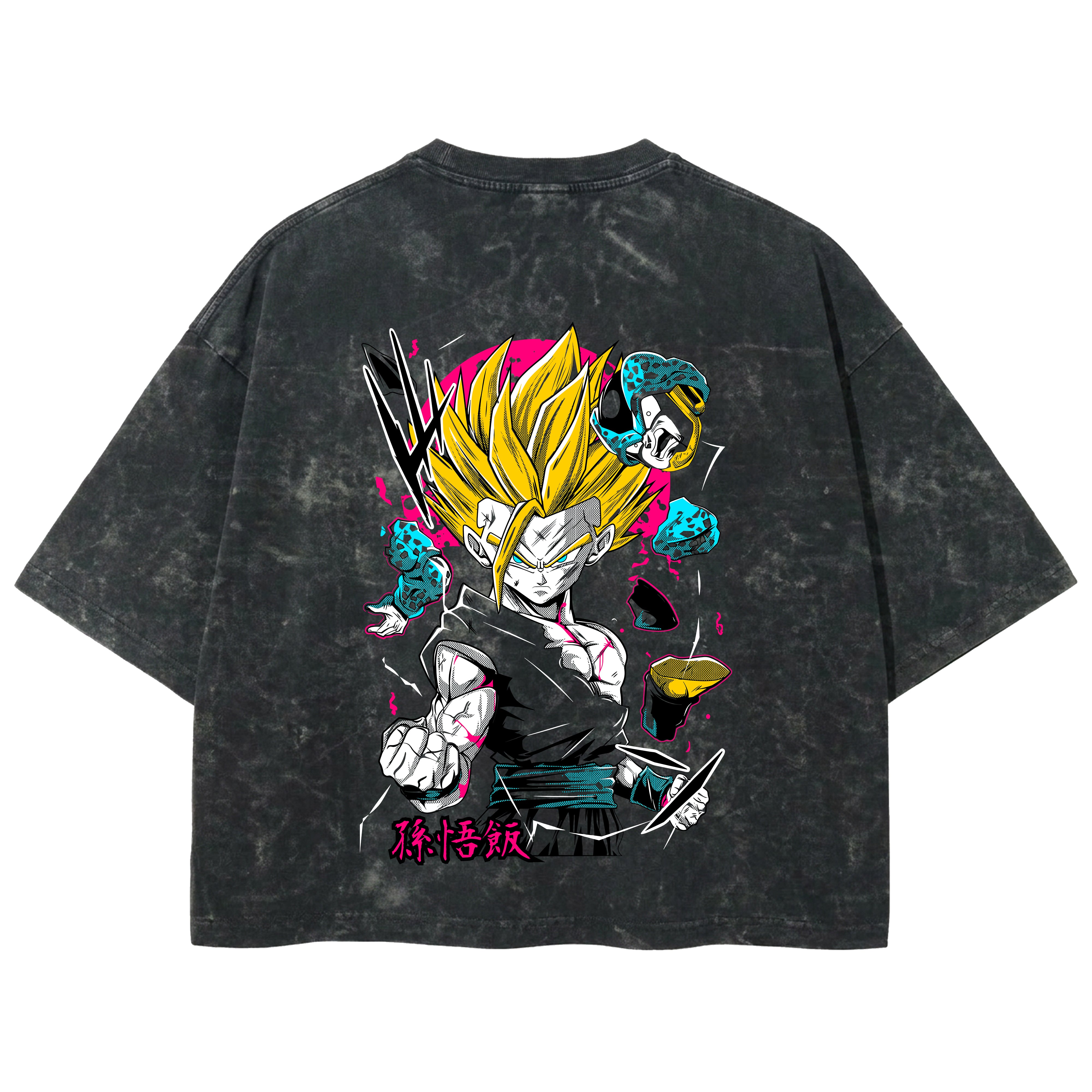 Playera streetwear premium de anime y gaming ExtraLife MX, corte boxy deluxe mineral wash heavyweight en color Acid Wash, moda urbana mexicana de culto.