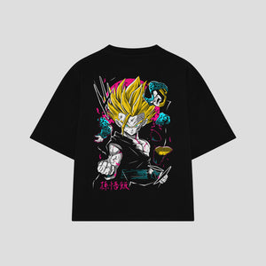 Playera streetwear premium de anime y gaming ExtraLife MX, corte boxy oversized drop shoulder heavyweight en color Deep Black y Off-White, moda urbana mexicana de culto.