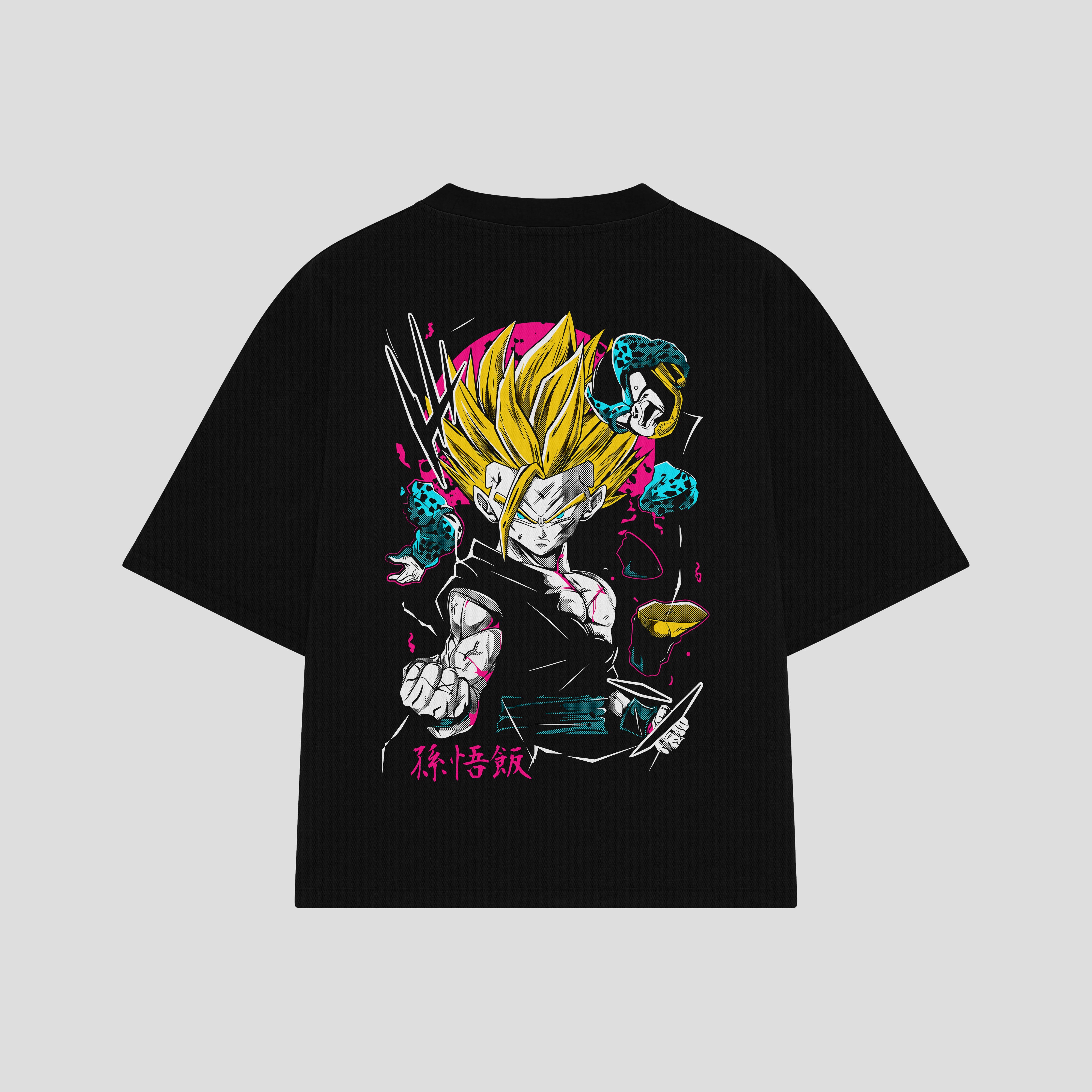Playera streetwear premium de anime y gaming ExtraLife MX, corte boxy oversized drop shoulder heavyweight en color Deep Black y Off-White, moda urbana mexicana de culto.