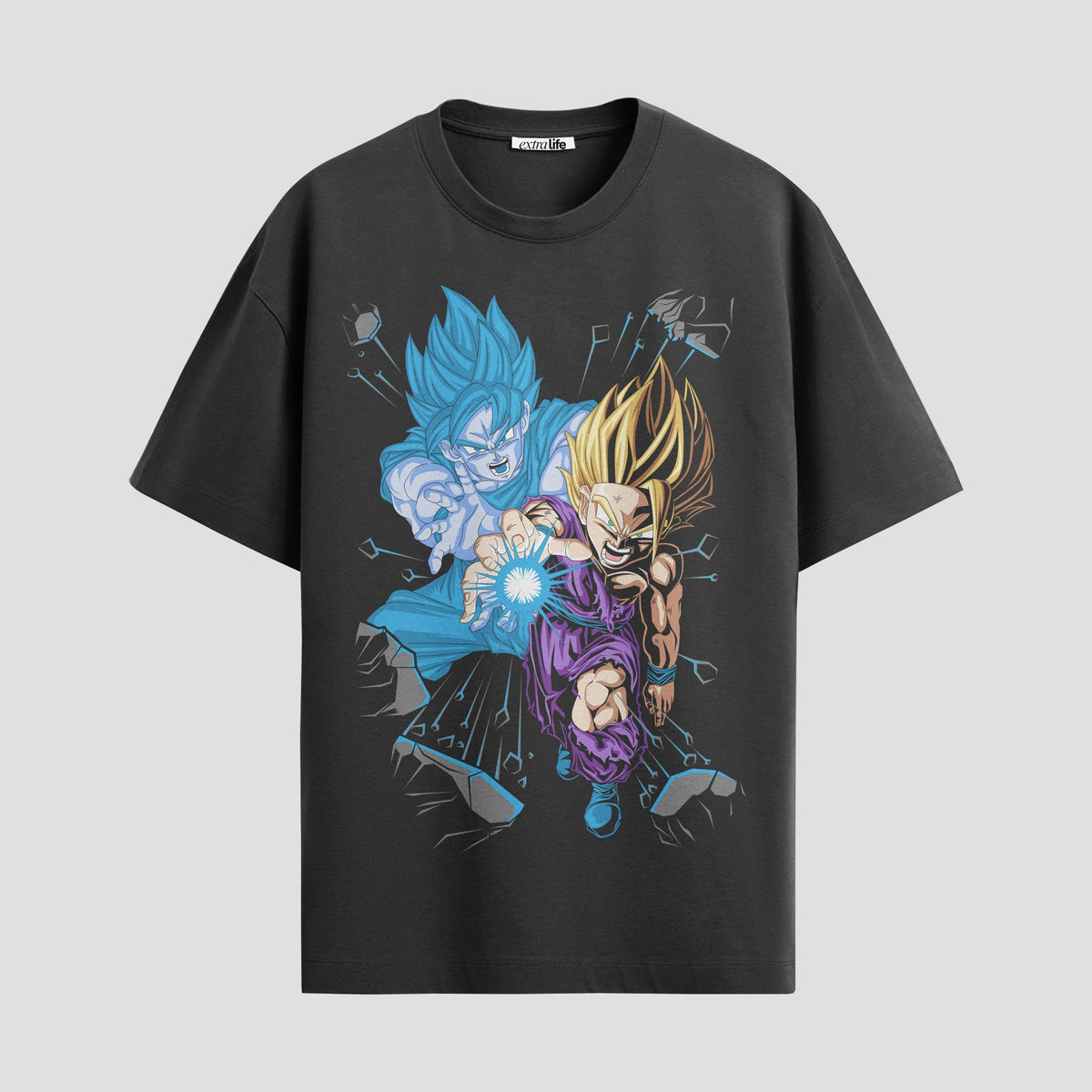 Playera urbana de anime y gaming ExtraLife MX, corte Classic Premium unisex ligero y transpirable en color Deep Black y Pure White, ropa de uso diario para gym y casual.