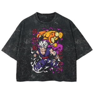 Playera streetwear premium de anime y gaming ExtraLife MX, corte boxy deluxe mineral wash heavyweight en color Acid Wash, moda urbana mexicana de culto.