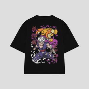 Playera streetwear premium de anime y gaming ExtraLife MX, corte boxy oversized drop shoulder heavyweight en color Deep Black y Off-White, moda urbana mexicana de culto.