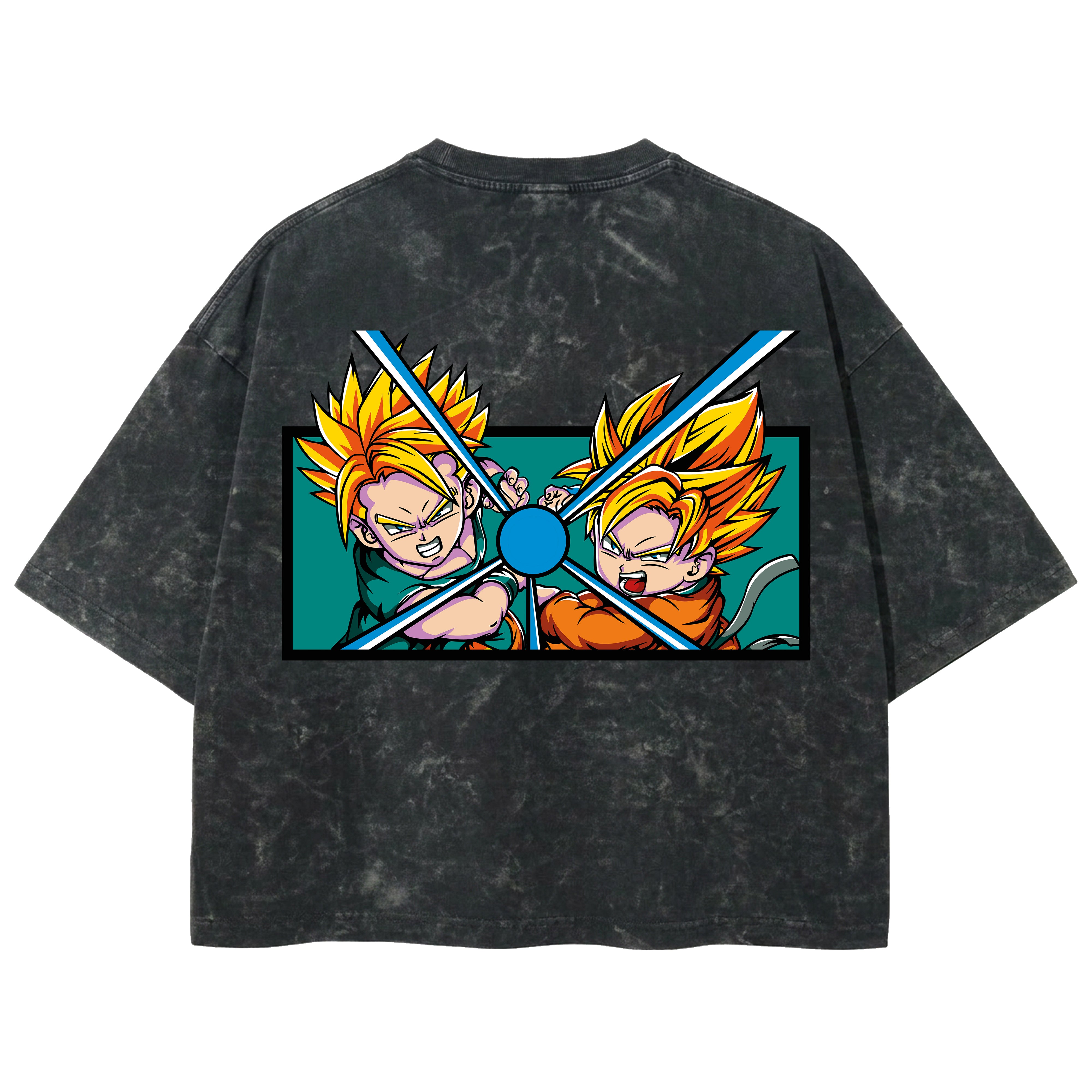 Playera streetwear premium de anime y gaming ExtraLife MX, corte boxy deluxe mineral wash heavyweight en color Acid Wash, moda urbana mexicana de culto.