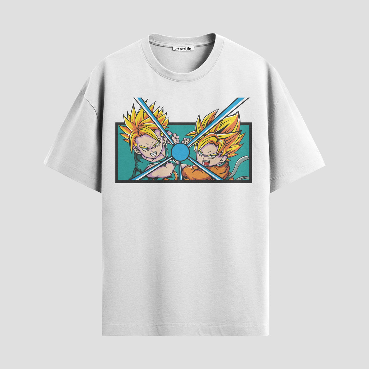 Playera urbana de anime y gaming ExtraLife MX, corte Classic Premium unisex ligero y transpirable en color Deep Black y Pure White, ropa de uso diario para gym y casual.