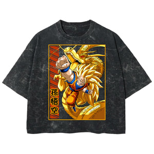 Playera streetwear premium de anime y gaming ExtraLife MX, corte boxy deluxe mineral wash heavyweight en color Acid Wash, moda urbana mexicana de culto.