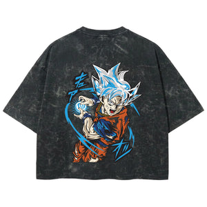 Playera streetwear premium de anime y gaming ExtraLife MX, corte boxy deluxe mineral wash heavyweight en color Acid Wash, moda urbana mexicana de culto.