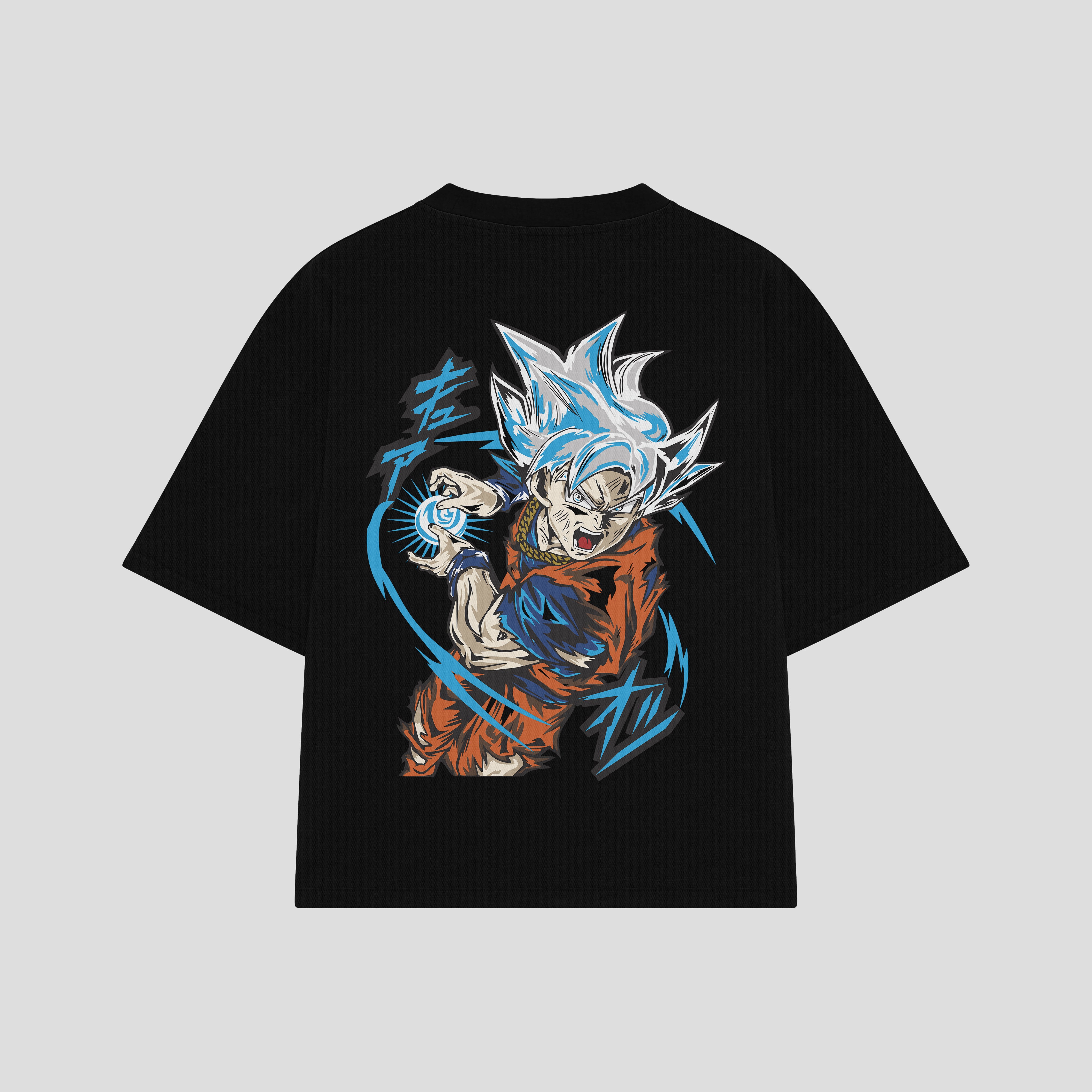 Playera streetwear premium de anime y gaming ExtraLife MX, corte boxy oversized drop shoulder heavyweight en color Deep Black y Off-White, moda urbana mexicana de culto.