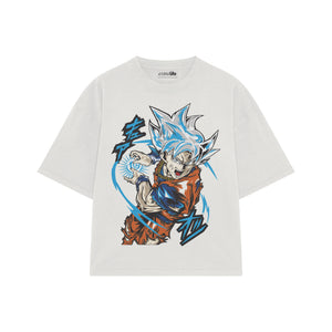 Playera streetwear premium de anime y gaming ExtraLife MX, corte boxy oversized drop shoulder heavyweight en color Deep Black y Off-White, moda urbana mexicana de culto.