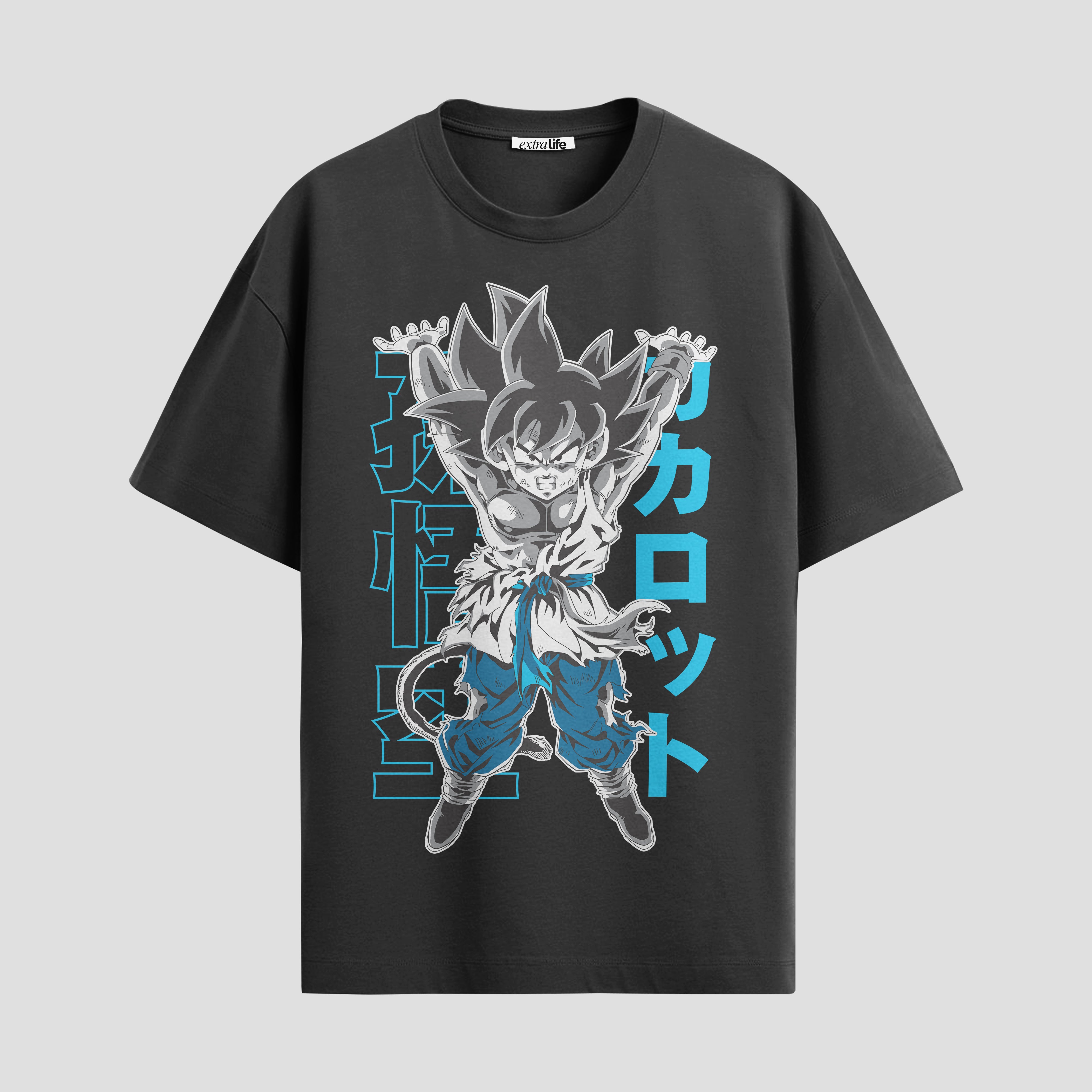 Playera urbana de anime y gaming ExtraLife MX, corte Standard Fit unisex ligero y transpirable en color Deep Black y Pure White, ropa de uso diario para gym y casual.