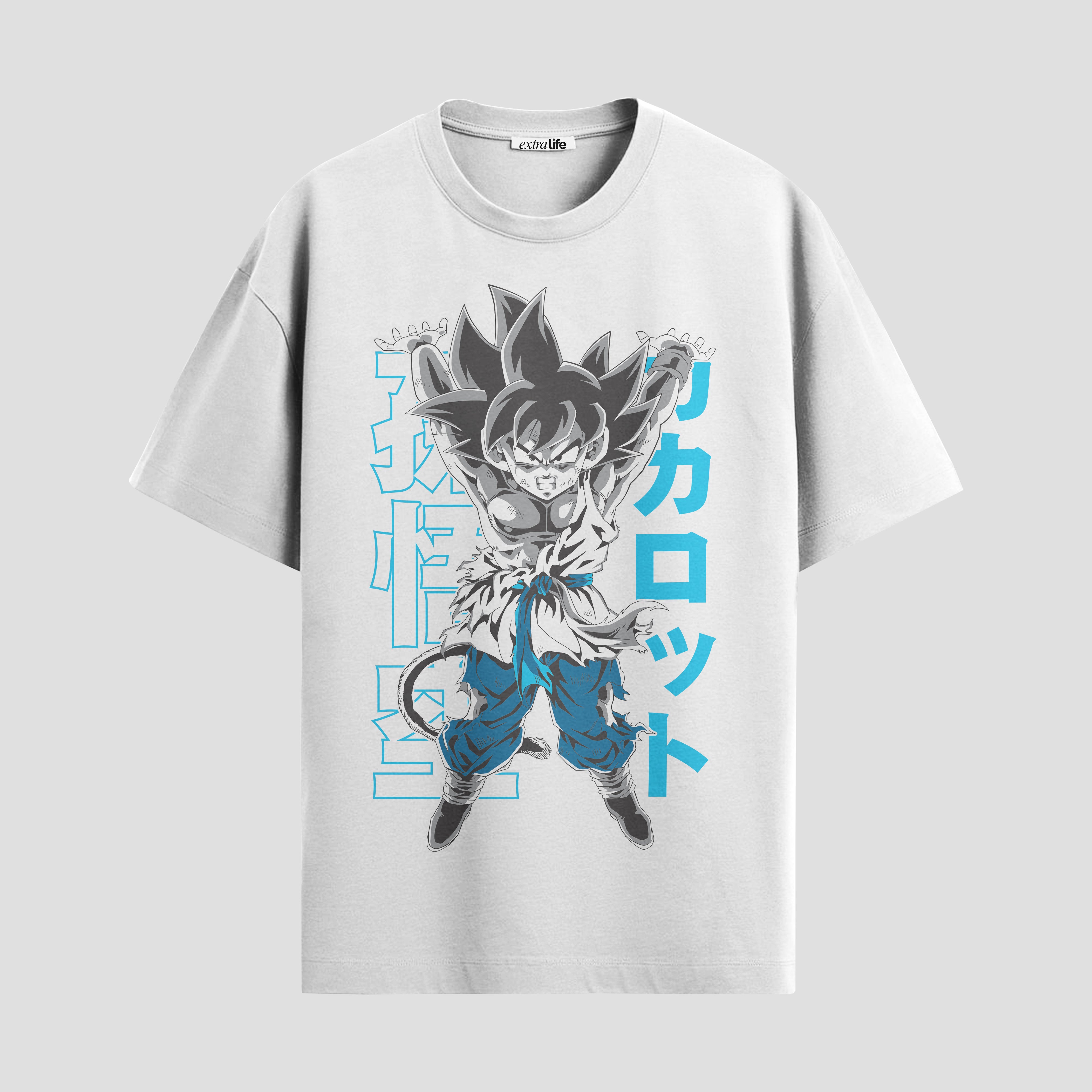 Playera urbana de anime y gaming ExtraLife MX, corte Standard Fit unisex ligero y transpirable en color Deep Black y Pure White, ropa de uso diario para gym y casual.