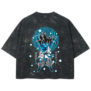 Playera streetwear premium de anime y gaming ExtraLife MX, corte boxy deluxe mineral wash heavyweight en color Acid Wash, moda urbana mexicana de culto.