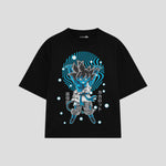 Playera streetwear premium de anime y gaming ExtraLife MX, corte boxy oversized drop shoulder heavyweight en color Deep Black y Off-White, moda urbana mexicana de culto.