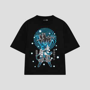 Playera streetwear premium de anime y gaming ExtraLife MX, corte boxy oversized drop shoulder heavyweight en color Deep Black y Off-White, moda urbana mexicana de culto.