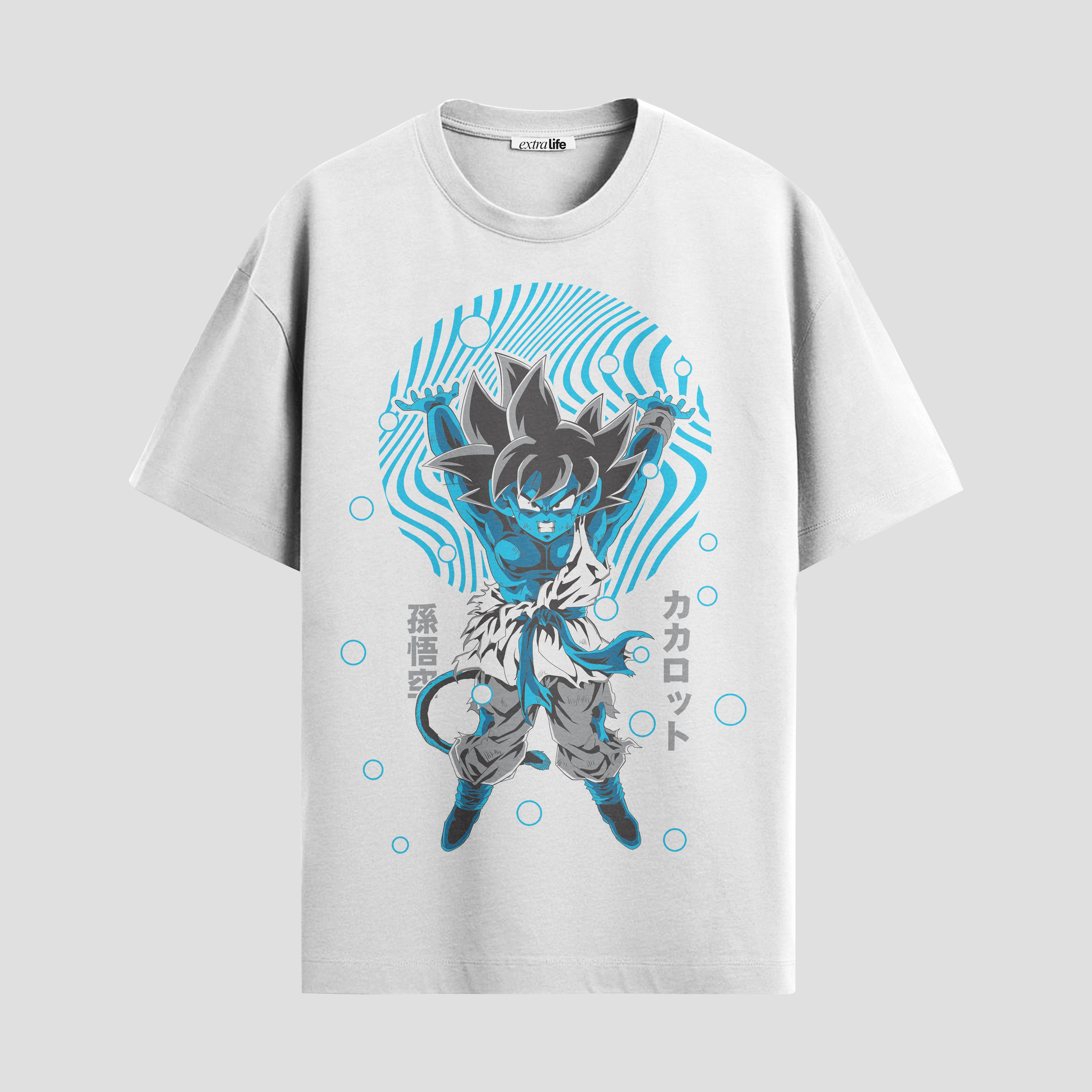 Playera urbana de anime y gaming ExtraLife MX, corte Standard Fit unisex ligero y transpirable en color Deep Black y Pure White, ropa de uso diario para gym y casual.