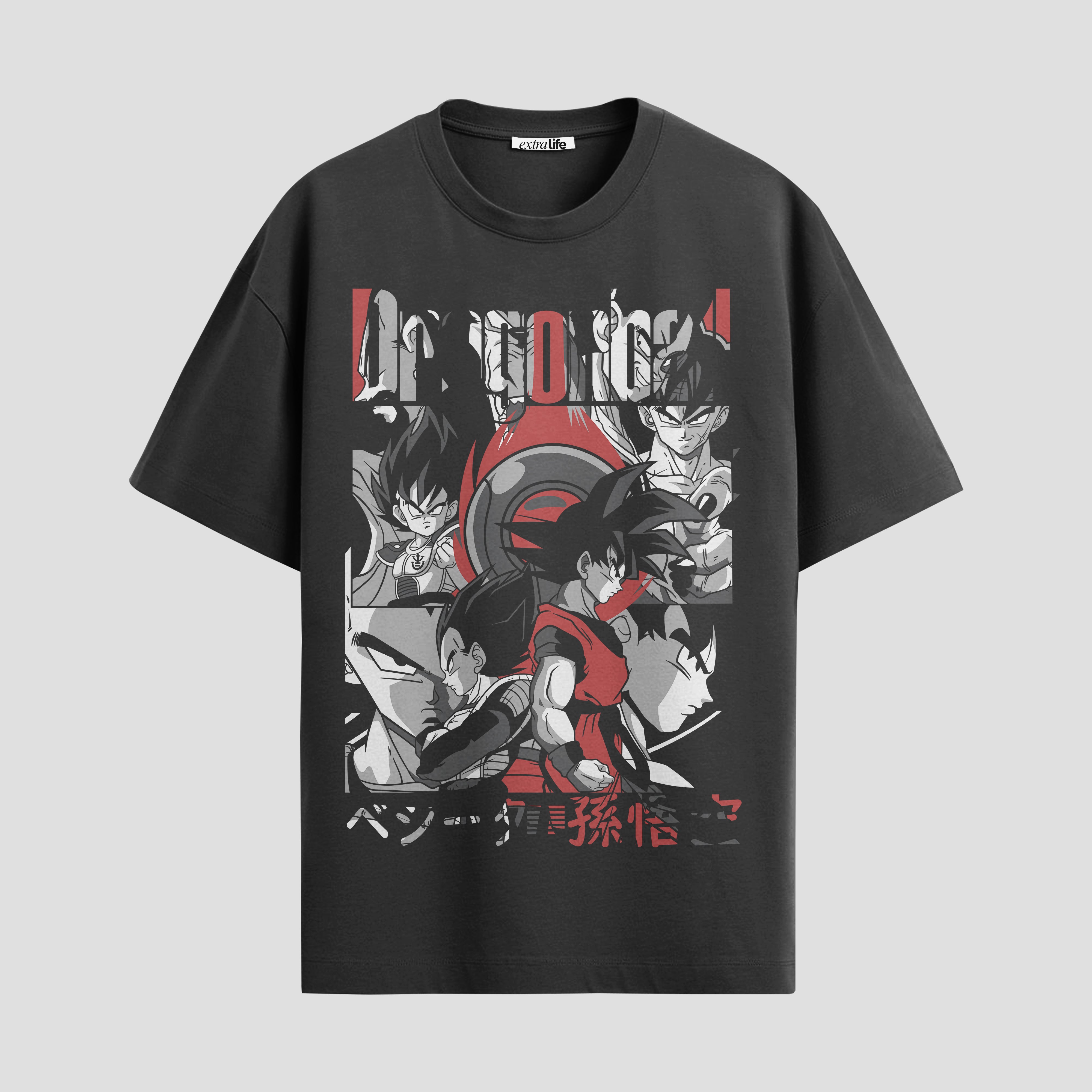 Playera urbana de anime y gaming ExtraLife MX, corte Standard Fit unisex ligero y transpirable en color Deep Black y Pure White, ropa de uso diario para gym y casual.